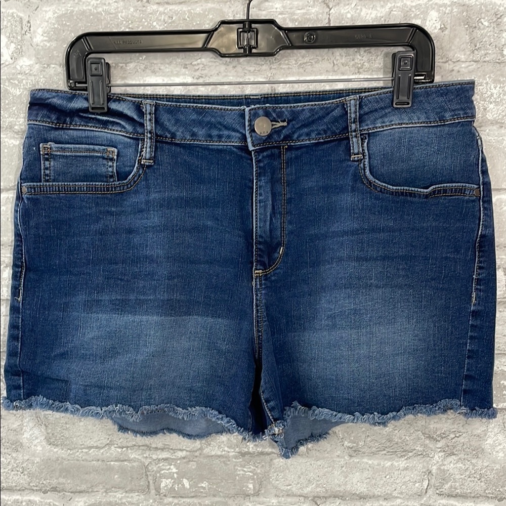 a.n.a Mid Rise Denim Shorts with Distressed Hem
